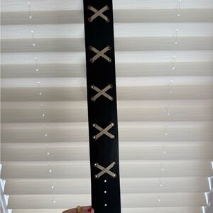 Black Leather Belt with Silver Accents